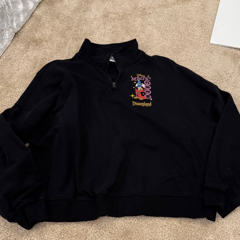 Disney Black Quarter-Zip Sweatshirt with Colorful Logo
